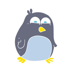 flat color illustration of a cartoon penguin
