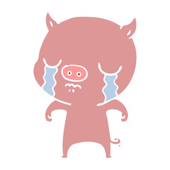 flat color style cartoon pig crying