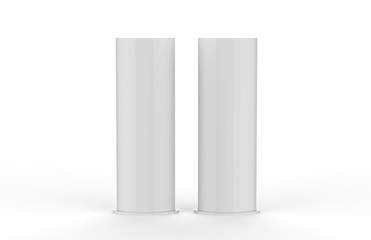 Curved PVC totem poster light advertising display stand, mock up template on isolated white background, 3d illustration