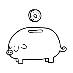 line drawing cartoon piggy bank