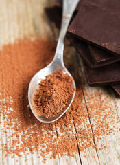 Cocoa powder in a spoon