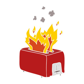 flat color style cartoon burning toaster