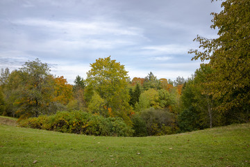 bright sunny autumn in the mountains. Colourfull landscape. Sigulda, Latvia. Baltic states.