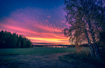 Fototapeta na wymiar Autumn sunrise view from Kajaani, Finland.