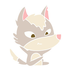 friendly flat color style cartoon wolf
