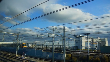 electrical pylon near train track