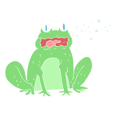 flat color illustration of a cartoon burping frog