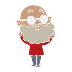 flat color style cartoon curious man with beard and glasses
