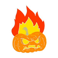 flat color illustration of a cartoon halloween pumpkin