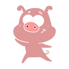 happy flat color style cartoon pig