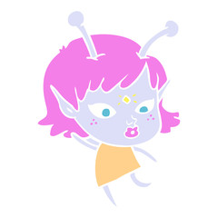 pretty flat color style cartoon alien girl dancing