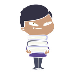 flat color style cartoon boy with books