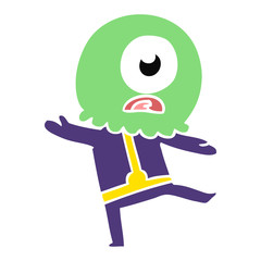 flat color style cartoon cyclops alien spaceman