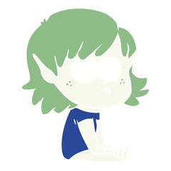 flat color style cartoon elf girl staring
