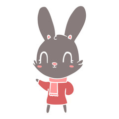 cute flat color style cartoon rabbit wearing clothes