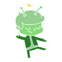 friendly flat color style cartoon spaceman dancing