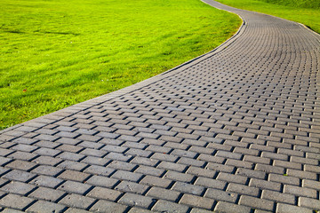 Garden stone path with grass