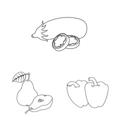 Isolated object of vegetable and fruit sign. Set of vegetable and vegetarian stock symbol for web.