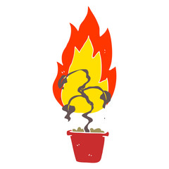 flat color illustration of a cartoon burning plant