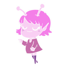 smiling alien girl flat color style cartoon