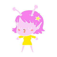 happy alien girl flat color style cartoon