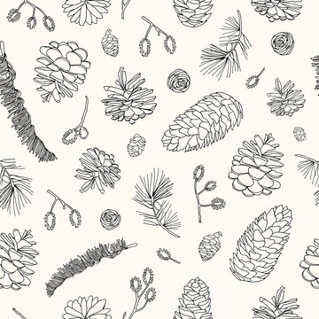Vector illustration. Element of line seamless pattern. Nature print. Forest motives.