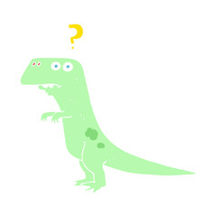 flat color illustration of a cartoon confused dinosaur