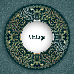 Vintage ornamental round frame for greeting card, invitation or packaging design