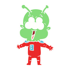 happy flat color style cartoon alien