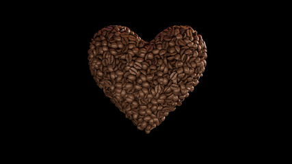 Coffee Beans in a Piled up Heart Shape 3d illustration 3d render 
