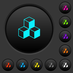 Cubes dark push buttons with color icons