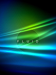 Neon glowing wave, magic energy and light motion background. Vector illustration