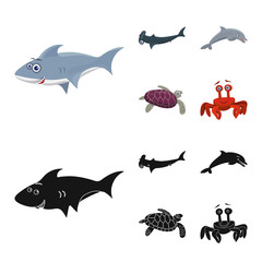 Obraz premium Isolated object of sea and animal symbol. Set of sea and marine stock symbol for web.