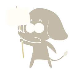 flat color style cartoon unsure elephant with protest sign
