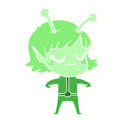 smiling alien girl flat color style cartoon