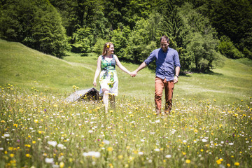 Fototapeta premium happy lovers on Holiday in the alps mountains