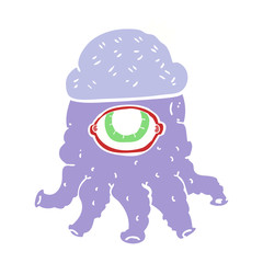 flat color illustration of a cartoon alien wearing  hat