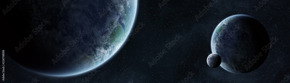 Aufkleber panoramic view of planets in distant solar system 3d rendering elements of this image furnished by n