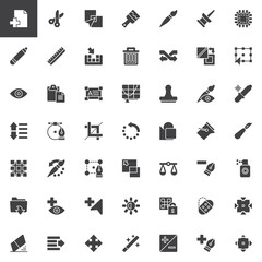 Utilities vector icons set, modern solid symbol collection, filled style pictogram pack. Signs, logo illustration. Set includes icons as Add file, Cut, Intersect, Paint brush, Pencil, Delete, Shuffle