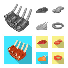 Vector design of meat and ham symbol. Collection of meat and cooking stock symbol for web.