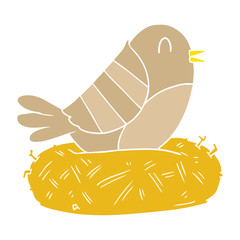 flat color style cartoon bird sitting on nest