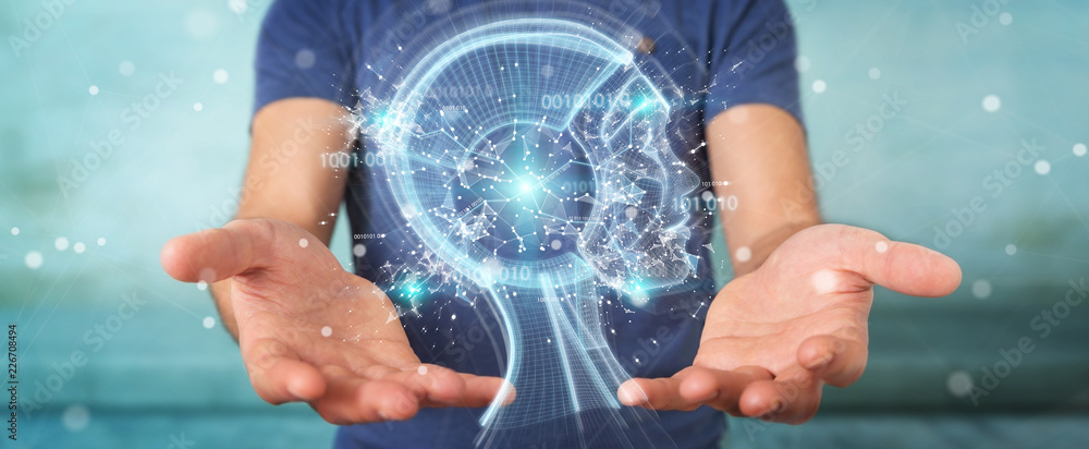 Fototapete businessman using digital artificial intelligence interface 3d rendering