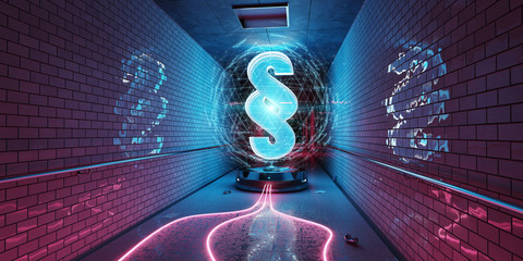 Law paragraph digital hologram in underground 3D rendering