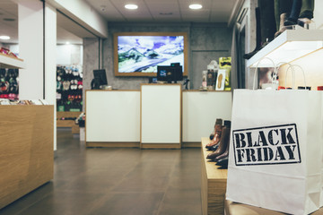 Black Friday paper bag in a store