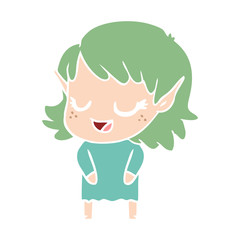happy flat color style cartoon elf girl