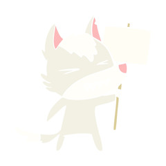 angry wolf flat color style cartoon with placard