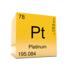 Platinum chemical element symbol from the periodic table displayed on glossy yellow cube