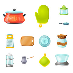 Vector illustration of kitchen and cook sign. Collection of kitchen and appliance stock vector illustration.