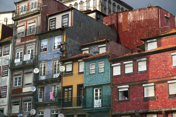 Colorful Homes on an Old Town Square in Portugal
