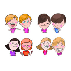Set of drawings in the vector, school-age children, with different moods